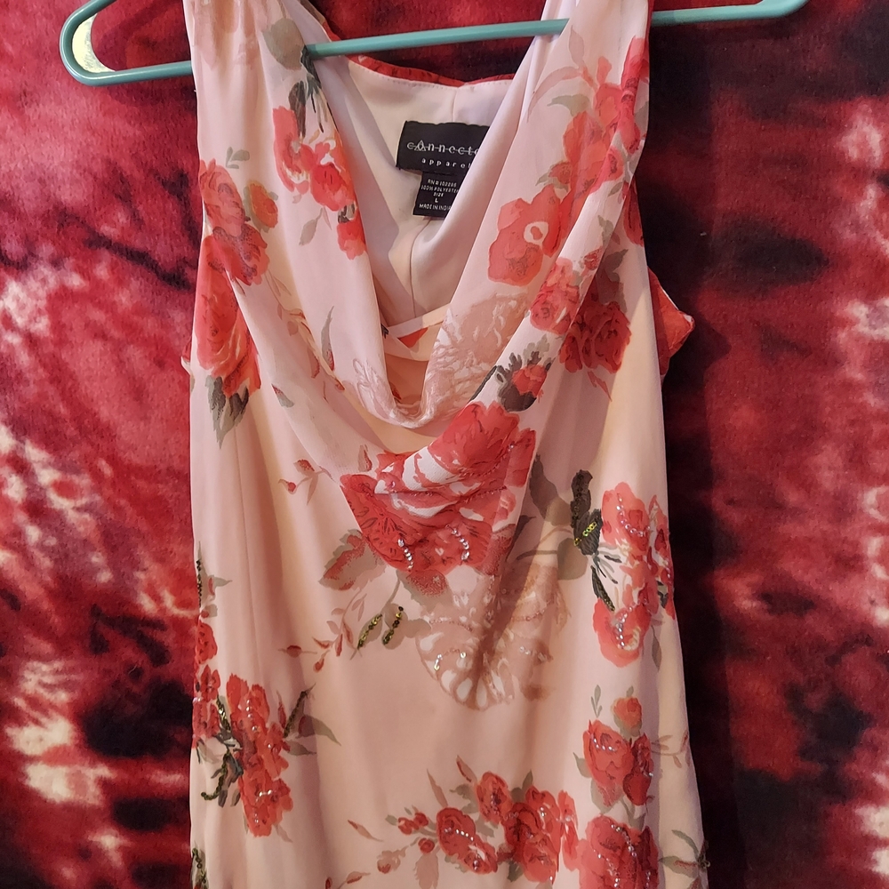 Vintage Connected Apparel Women's Floral Cowl Neck Dress - Red and Pink